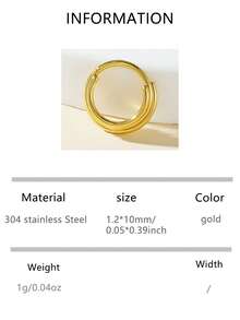 VJS 1pc 16G Stainless Steel Nose Septum Ring, Hinged Ear Cartilage, Lip, Eyebrow, Tragus Body Piercing Jewelry - Gold - View 7