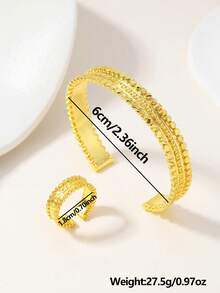 2件套复古18K镀金铜手镯和戒指套装，中东迪拜新娘首饰 - 金黃色 - 查看 7