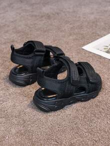 2022 Summer New Kids Sandals, Toddler Solid Soft Bottom Beach Breathable Mesh Hook And Loop Shoes - Black - View 3