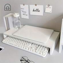 1个白色木质笔记本电脑支架 - 现代哑光白木质笔记本电脑增高架，提供舒适的观看角度，双层桌面扩展架，笔记本电脑和键盘收纳整理架 - 彩色 - 查看 8