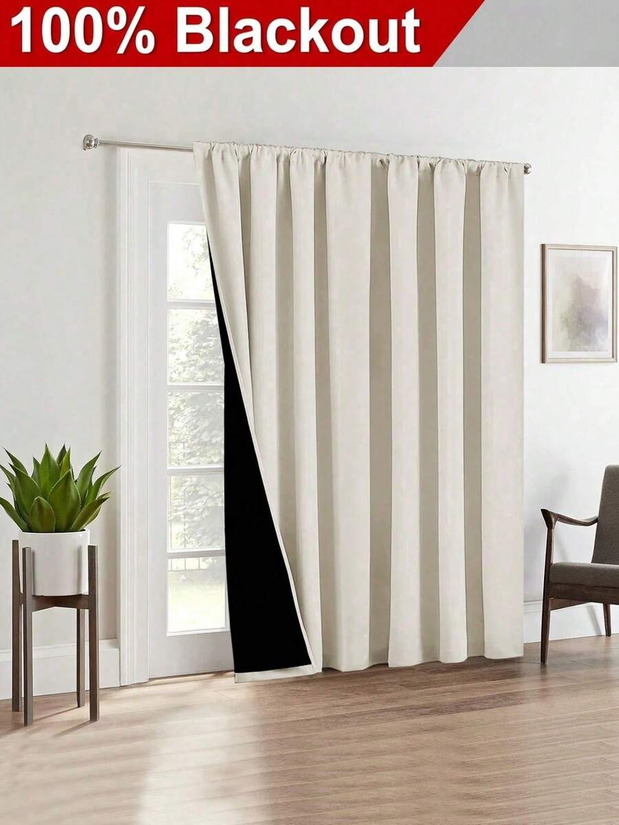 1pc Blackout Thermal Insulated Curtain - 99% UV Resistant Polyester, Rod Pocket Hanging, Non-Bleachable Plain Weave, Bedroom Art Theme, Coated Blackout Thermal Insulation, Noise Reduction - Ideal For Bedroom, Farmhouse And School Deep Sleep, 110gsm