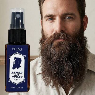 MELAO Beard Oil Spray, Softens Beard, Nourishes Skin, Smoothens Frizz, Non-Greasy, Adds Shine, Easy Grooming, Suitable For All Beard Types, Beard Care & Styling, 30ml/1.01fl Oz