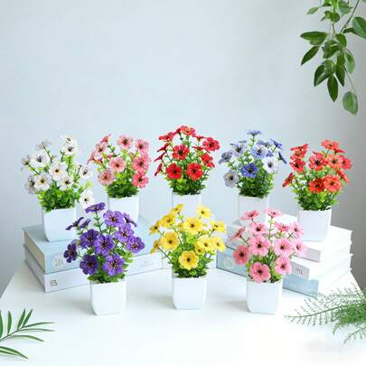 1pc/4pcs/6pcs Artificial Violet Potted Plants, Includes Small Fake Plants, Suitable For Indoor Room Decor, Office, Bathroom And Bedroom, With Plastic Eucalyptus And Miniature Wheat Grass, Ideal For Desktop Artificial Plant Decor, Valentine's Day Gift, Birthday Gift, Graduation Gift, Garden Decor, Outdoor Plants, Gardening, Fake Flowers