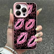 1pcs Pink Lips Heart Pattern Phone Case Suitable For Apple Phone 11 12 13 Pro Xs Max XS X 14 15 16 Plus 17ProMax Silicone Shock Proof Antidrop Phone Case Modern Girlish Style Cute Fashion Can Be Given To A Lover Can Be Given To Friends - 粉色 - 查看 2