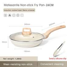 石纹压铸铝煎锅，平底煎锅，家用厨房煎锅，适用于煎蛋，不粘锅，牛排煎锅和炒菜锅，通用款 - 白色 - 查看 13