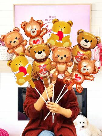 4/8pcs Mini Aluminum Foil Balloons, Heart, Koala Bear, Bear Shaped Balloons, Suitable For Valentine's Day, Weddings, Bridal Showers, Celebrations - Various Heart & Love Designs, Party Decor & Photography Props