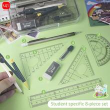 1 pieza Juego de 8 piezas de papelería especial de matemáticas para exámenes, compás de dibujo con guía de dibujo, diseño de almacenamiento de doble capa, temporada de regreso a clases