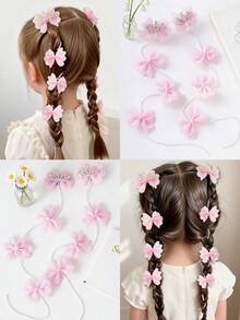 2 Presilhas de Cabelo com Laço Rosa para Adolescentes, Presilhas de Cabelo Trançadas com Coroa Fofa, Acessórios para Cabelo - Multicolorido - Ver 3