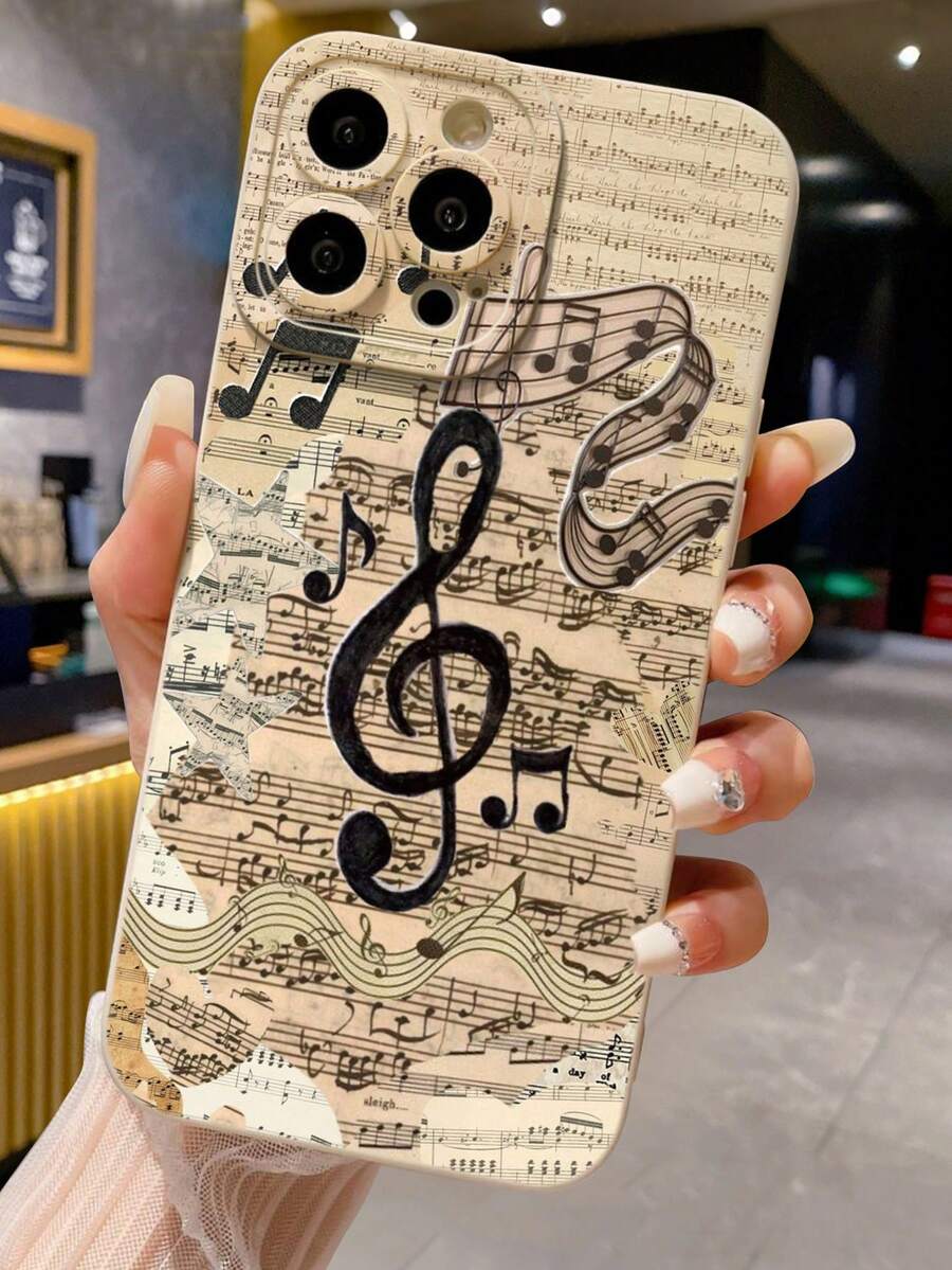 Music Painting Perforated Beige Painted Minimalist Fashion Creative Shockproof Phone Case Compatible With IPhone 17/17 Pro/17 Pro Max/16/11/16 Pro/16 Plus/16 Pro Max/16e/15 Pro Max/13/14/12/XS/XR/7G/8P, Compatible With Samsung Galaxy S25/S25 Plus/S25 Ultra/A16/A36/A26/A56/A50/A12/A32 - Multicolor - View 1