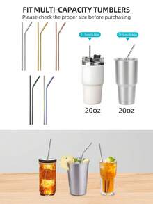 20支装不锈钢吸管套装，可重复使用的金属直吸管和弯吸管，带清洁刷，适用于咖啡、鸡尾酒和果汁。 - 查看 7