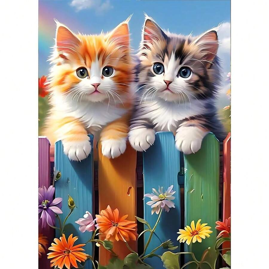 GDYEEH DIY 5D Cats Diamond Art Painting Kits, Kitten Full Round Drill Sparkling Diamond Painting Picture, Flowers Diamond Painting Art Craft Kits For Adults Beginners, Home Wall Decor 12x16inch - USGD075 - 查看 1