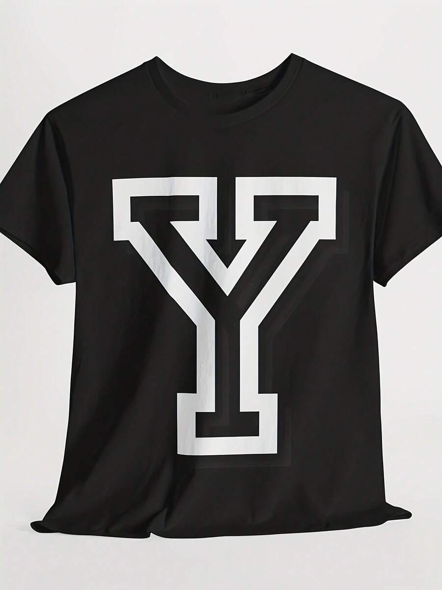 Monogram Y Tee, Varsity Letter Shirt, Minimalist Graphic Uni Tee, 3D Letter Design Shirt, Custom Initial Streetwear - Style 30 - View 1