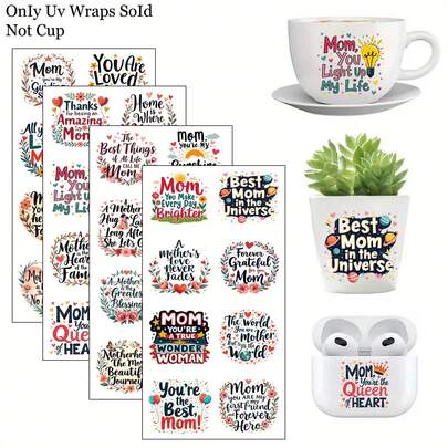 32PCS Mother's Day Quotes Theme UV Dtf Transfer Stickers With Mom Quotes Phrase Design Saying Sticker For Mugs And Glasses - Best Mom Themed Plastic Decals Decorative Transfer Stickers - DIY Home Decor For Furniture, Glass, Ceramics, And Crafts - Self-Adhesive, Disposable, DIY Home Decor | Easy To Apply, DIY Crafts, Mother's Day Gifts