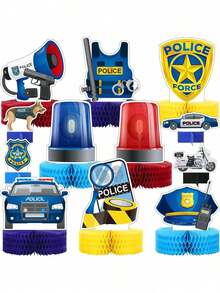 EstiloTendencia12 Piezas Centro De Mesa De Panal De PolicíA Decoraciones Para Fiestas TemáTicas De PolicíA Topper De Mesa De Bola De Pastel De Tema De CumpleañOs En 3D Para Suministros De Fiesta De GraduacióNCalidad PremiumVersióN Mejorada - 1 - Ver 1