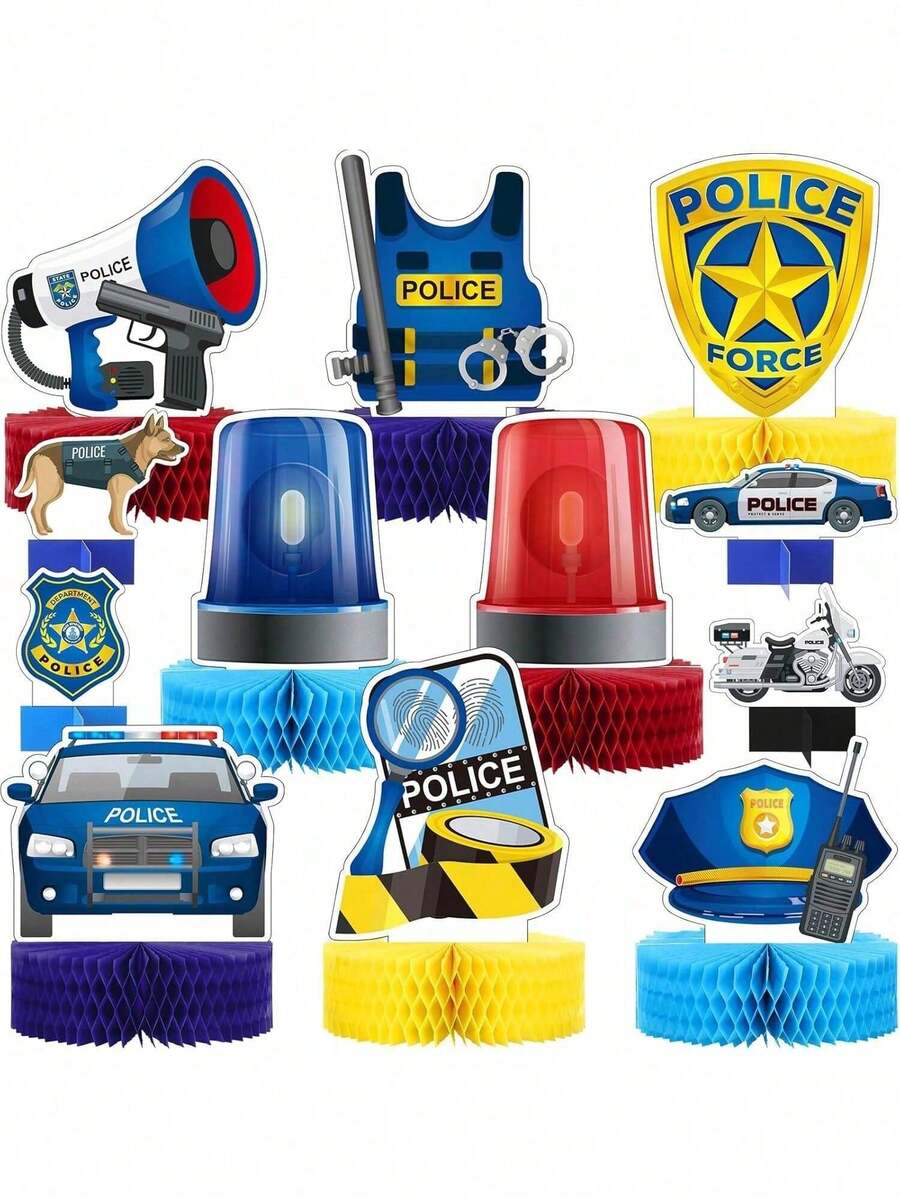 EstiloTendencia12 Piezas Centro De Mesa De Panal De PolicíA Decoraciones Para Fiestas TemáTicas De PolicíA Topper De Mesa De Bola De Pastel De Tema De CumpleañOs En 3D Para Suministros De Fiesta De GraduacióNCalidad PremiumVersióN Mejorada - 1 - Ver 1