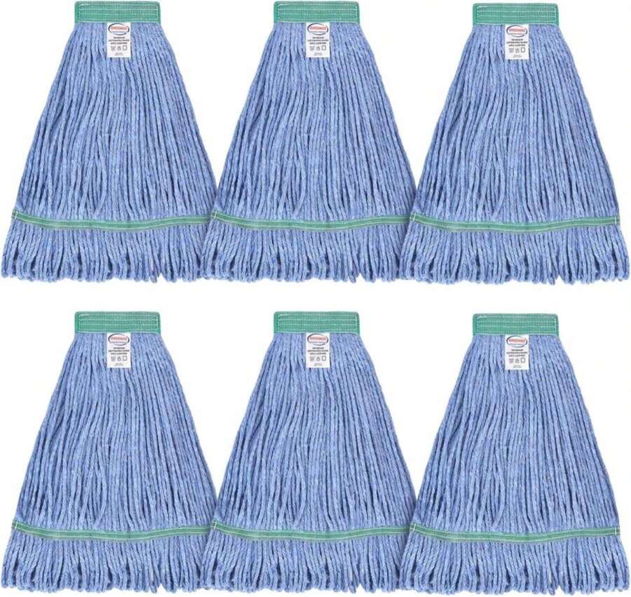 Onesimus 16 Oz Mop Head Replacement, Industrial Mops For Floor Cleaning Heavy Duty 4-Ply Cotton Blend Looped End Wet Mop Refills 1.25 In Universal Headband Fit Most Handles, 6 Pack Medium Blue - ColorD - 查看 1