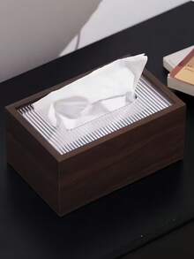 1个复古木质纸巾盒，配亚克力条纹盖，简约设计，中式风格，桌面纸巾收纳盒，浴室整理盒，适用于餐厅、卧室、客厅、办公室、咖啡厅、高级餐厅等场所。 - 彩色 - 查看 6