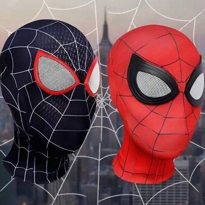 1pc Official Licensed Spider-Man Miles Morales Spider-Man Cosplay Mask, Durable Polyester Material, Perfect For Halloween, Roleplay, Holidays - Great Gift For Men