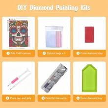 GHHKUD Diamond Painting Kits Stained Glass Skull For Adults, DIY 5D Skull And Rose Diamond Painting, Full Drill Diamond Art Kits Art Pictures For Relaxation Gifts Home Wall Decor 30x40cm - 顱骨 - 查看 7