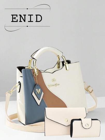 3pcs/Set Fashionable Colorblock Minimalist Handbag, Shoulder Bag & Crossbody Bag Set For Women