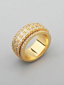 falinne 1pc S925 Sterling Silver Cubic Zirconia Rotatable Wide Band Ring, Luxurious Hiphop Style Pave Diamond Finger Ring, Suitable As Gift For Girlfriend - Wide Rotating Ring - View 8