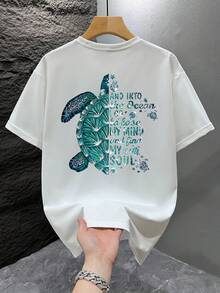 1pc Men's Graphic Print T-Shirt, Beach Summer Wear, Loose Fit Short Sleeve Tee - White - View 3