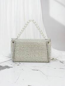 Women's Evening Bag, Pearl Clutch, Flap Cover Bag, Pearl Chain, Sparkling Rhinestone Decor, Shoulder Crossbody Bag, Matching Wedding Gowns, Formal Dresses, Cheongsam, Suitable For Weddings, Banquets, Gatherings, Birthdays, Parties, Balls, Holidays, And An Ideal Gift For Women - White - View 10