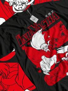 -Shirt Red Moon Inu Yasha Sesshomaru Funny Anime Shirt All Size - màu đen - Xem 2