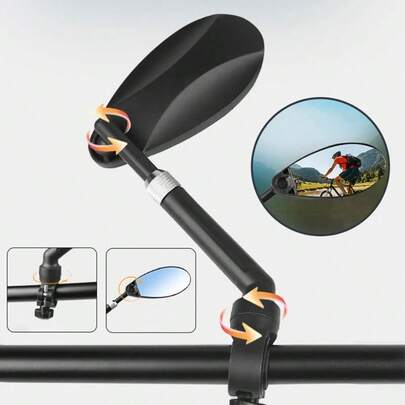 1 Stück einstellbarer Kunststoff Fahrrad Rückspiegel - 360° drehbar & ausziehbar, geeignet für Fahrrad, Mountainbike, Elektrofahrrad und Offroad-Motorrad, extra breite Sicht für sichereres Fahren