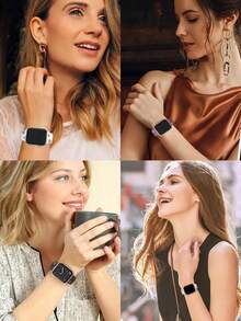 2条装花卉雕刻表带，兼容表带41mm 40mm 44mm 45mm 42mm 46mm 38mm 49mm，女士款，可爱紫荆花图案，柔软硅胶运动表带，兼容 Series SE 11 10 9 8 7 6 5 4 3 2 1 Ultra 3 2 - 星光/粉+奶茶/棕 - 查看 7