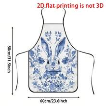 1pc Easter White Background Blue Dyed Flower Rabbit Apron, Ink Floral Pattern Cute Rabbit + Chinese Blue And White Porcelain Style, Durable Cooking Apron Suitable For Bakers, Cake Decorators, BBQ Enthusiasts, Gardeners, Painting, Manicure, Etc. - Perfect Gift For Home And Professional Chefs - Multicolor - View 12