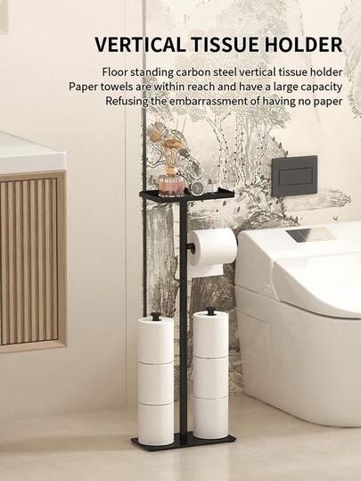 1 pièce Support de papier toilette autoportant, support de rouleau de papier indépendant avec plateau pour téléphone, aromathérapie, stockage multi-rouleaux, accessoire de salle de bain