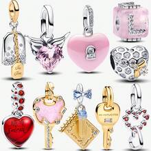 1个钥匙，粉色心形吊坠，镀银，适合手链/项链 DIY 礼物 - 彩色 - 查看 2