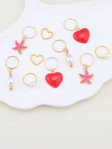 10 st. Hjärtformade geometriska asymmetriska dreadlock-hårringar, söta och lekfulla, lämpliga för högtider och dejter