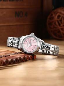 1pc Women's Stainless Steel Strap Quartz Watch, Minimalist & Fashionable, Suitable For Daily Wear