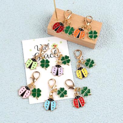 4个/8个优雅瓢虫和四叶草钥匙扣，男女通用时尚背包配件，附赠“好运”卡片 - 耐用，理想的礼物，非常适合生日派对、婚礼、周年纪念日、节日礼物、背包配件；幸运四叶草和瓢虫吊坠
