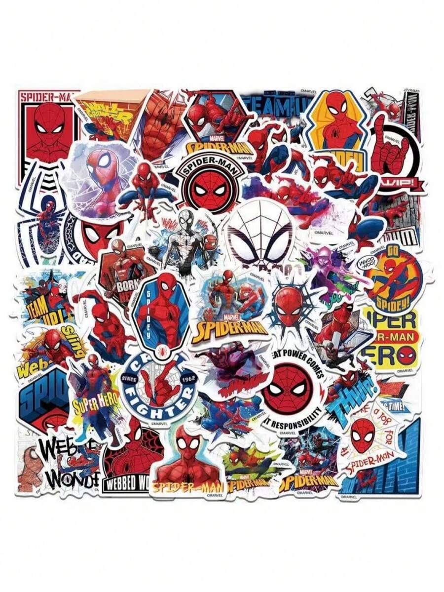 100/200/300/400/500pcs Disney Spider-Man Doodle Stickers And Embroidery Stickers For Notebooks, Water Bottles, Pencil Cases, Laptops, Luggage, Great For Holidays Or Birthday Gifts - Multicolor - View 1