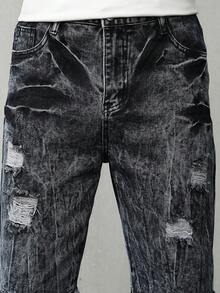 Teenage Boys' Casual Campus Fashion Straight Leg Denim Shorts, Versatile Streetwear - Navy Blue - View 8