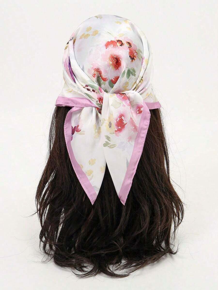 1 Pc Simple Print 70 Square Scarf, Women Bandana Style Waist Tie Accessory Or Wrap, Fashionable Scarf Women, Spring Dress - Nhiều màu 7 - Xem 1