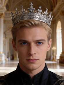 1pc Unisex Golden King Queen Neutral Crown, Medieval Crown, Renaissance Period Men's Costume, Prince Princess Crown, Birthday Party, Halloween Costume Accessory - Multicolor - View 2