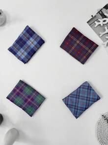 4pcs Men's Plaid Pajama Pants, Loose Comfortable Boxer Briefs With Elastic Waistband - Blue - View 11