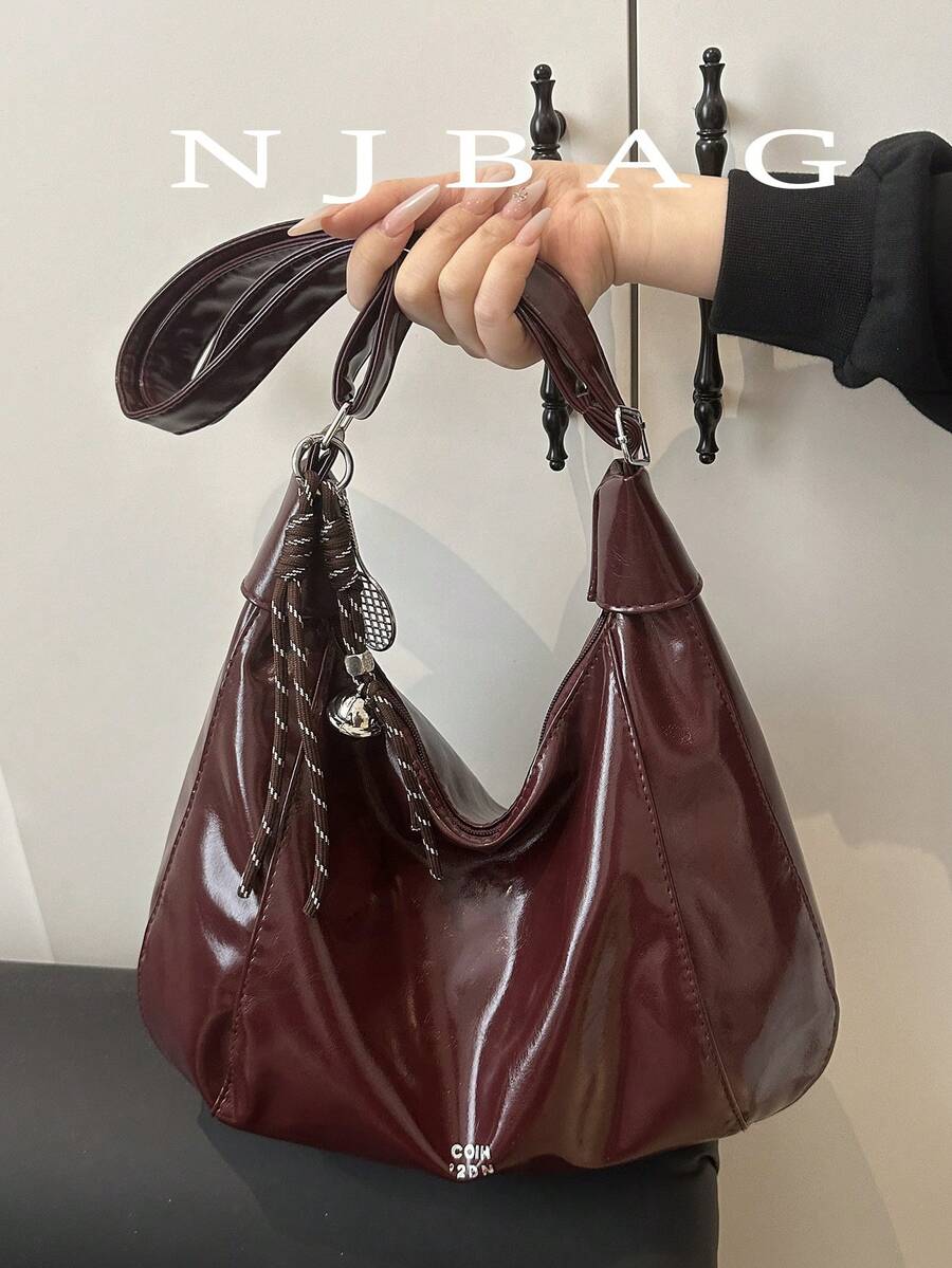 Fashionable Burgundy Tote Bag, Large Capacity Shoulder Bag For Women, Design