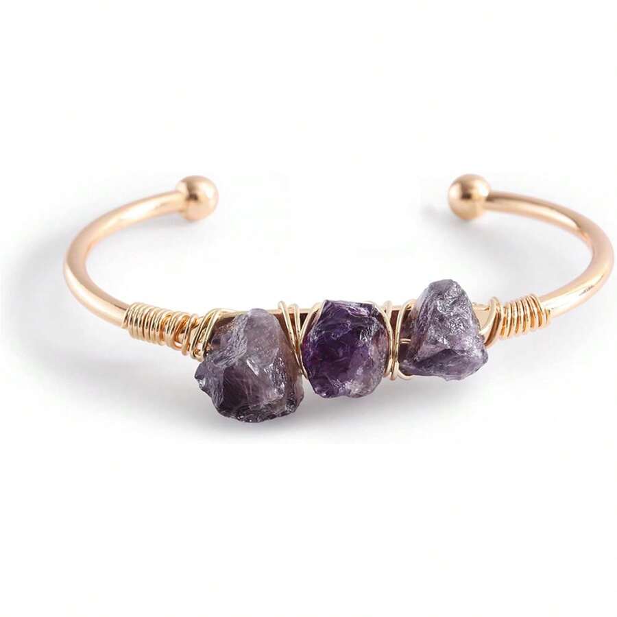 Purple Crystal Cuff Bracelet - Copper Stone Bangle Bracelet For Women - 1 - View 1