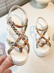 Sandalias de plataforma tejidas con estampado arcoíris y correa de tobillo ajustable - Multicolor - Ver 2