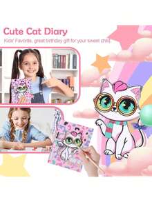 EstiloPowerKing Diario De Gato Para NiñAs Con Cerradura Y Llaves, Set De PapeleríA Para Gatos Con Diario, Sellos, Pegatinas, BolíGrafos, Diario De Gato, Regalo De CumpleañOs Para NiñAs De 4 A 12 AñOsVersióN Mejorada - Gato rosa - Ver 6