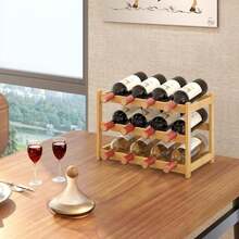Estante para botellas de vino para 12 botellas, pequeño estante de bambú independiente para mostrador, organizador de almacenamiento de vino de madera para gabinete, despensa, cocina, bar, comedor del hogar (Natural) - ColorF - Ver 2