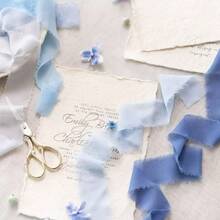 3卷装 - DIY手工流苏雪纺丝带，毛边丝带，适用于婚礼请柬、伴娘捧花、礼品包装、DIY工艺品、蝴蝶结制作、婚礼装饰、新娘捧花、派对装饰（蓝色） - 藍色 - 查看 6