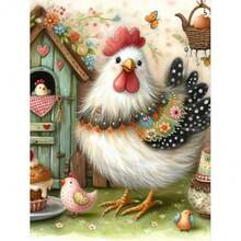 MRMIOOM 5D Cute Hen Diamond Art Kits For Adults Beginners, DIY Full Round Drill Diamond Painting Kits, Colourful Chicken Paint By Diamonds Dots Gem Art Crystal Easy, Home Wall Decor 30x40cm - D016-美國 - 查看 1
