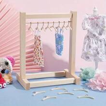 10pcs Mini Wooden Doll Hangers, BurlyWood Brand, Mini Wooden Hangers With Metal Hooks, Doll House Wardrobe Accessories, Role Play Decor, Mini Clothing Storage Organizer, Doll House Furniture Accessories - Multicolor - View 3