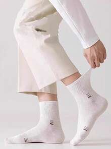 3/5双纯色棉袜，男士四季通用7A抗菌防臭吸湿中筒袜，透气舒适，适合春秋季运动，随机发货 - 彩色 - 查看 6